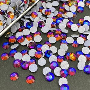 Wholesale Meridian Blue Round Strass Hot Fix Crystal Flat back Rhinestone Bulk Flatback Glass Hotfix Rhinestone for Garment